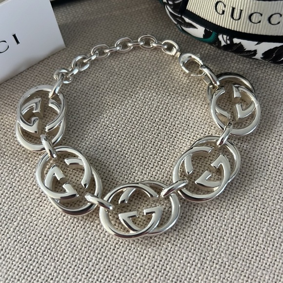 NIB GUCCI 925 Sterling Silver Interlocking GG Britt Bracelet - Picture 4 of 11